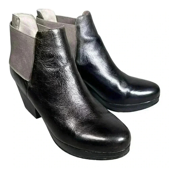 Eileen Fisher Ankle Boots Booties Black Women's 10 Stacked Heel Leather - Picture 2 of 9